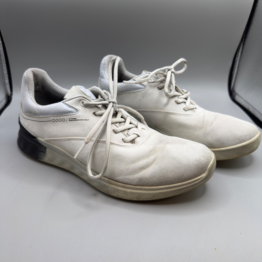 ECCO S-Three Performance Golf Shoes Mens 8-8.5 White Gore-Tex Spikeless